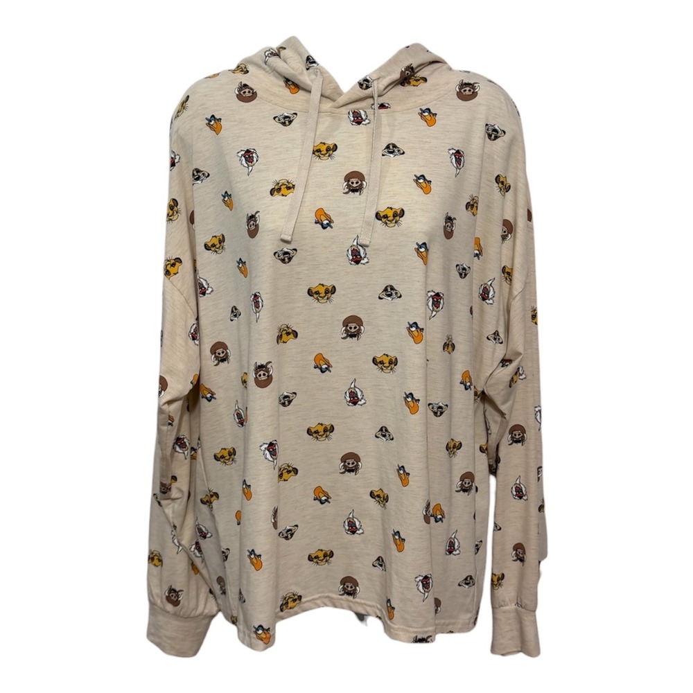 Disney Lion King All Over Print Hoodie Oatmeal Tan Simba Pumbaa Timon Large